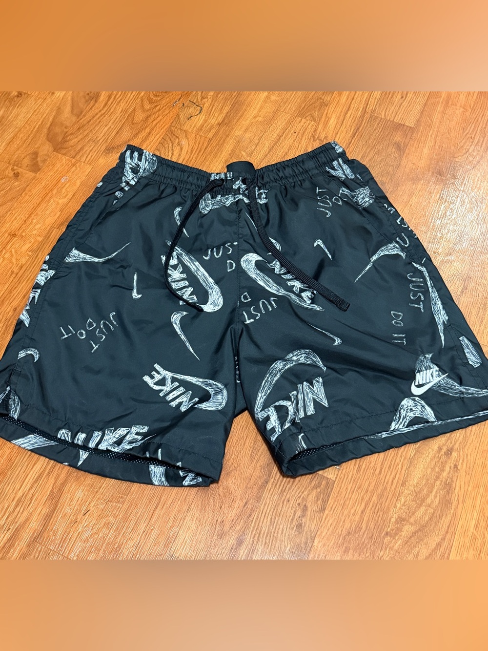 Nike Black and White Swoosh Logo Shorts